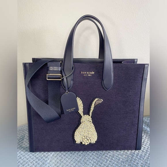 Kate Spade Manhattan large tote bag rabbit embroide pearls rhinestones - Picture 11 of 12
